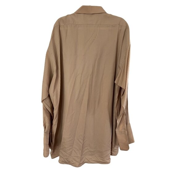 Stacy Adams Mens 22 36/37 Beige Striped Button-Up Dress Shirt Long Sleeve Polyes - Picture 2 of 4